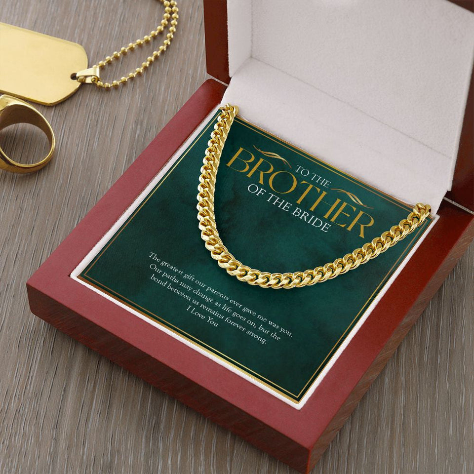 "Our Paths May Change" Brother of the Bride Wedding Day Necklace Gift Cuban Link Chain Jewelry Box