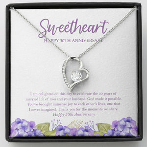 "Immense Joy To Each Other" Sweetheart Niece 30th Wedding Anniversary Necklace Gift From Aunt Uncle Forever Love Pendant Jewelry Box