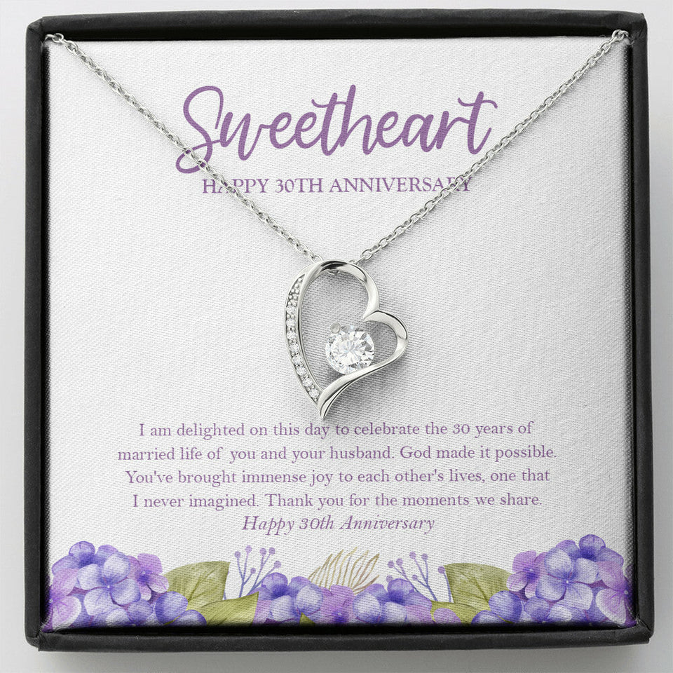 "Immense Joy To Each Other" Sweetheart Niece 30th Wedding Anniversary Necklace Gift From Aunt Uncle Forever Love Pendant Jewelry Box
