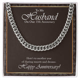 "Sunsets And Dreams" Husband 15th Wedding Anniversary Necklace Gift From Wife Cuban Link Chain Jewelry Box