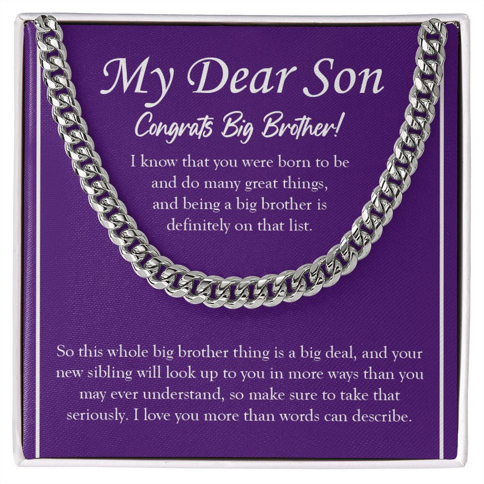"Definitely On That List" Son Promoted To Big Brother Necklace Gift From Mom Dad Cuban Link Chain Jewelry Box Baby Shower Gender Reveal
