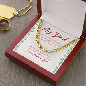 "The Most Hard-Working Elf" Dad Christmas Necklace Gift From Daughter Son Cuban Link Chain Jewelry Box