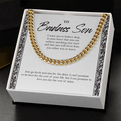 "Deep In Your Heart" Badass Son Necklace Gift From Mom Dad Cuban Link Chain Jewelry Box Birthday Graduation Engagement Christmas