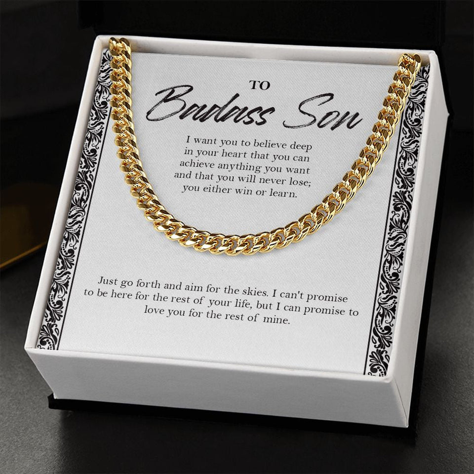 "Deep In Your Heart" Badass Son Necklace Gift From Mom Dad Cuban Link Chain Jewelry Box Birthday Graduation Engagement Christmas