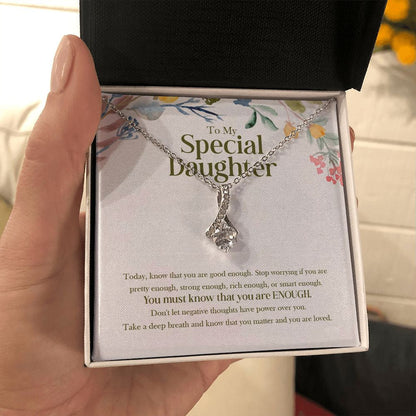 "Good Enough" Special Daughter Necklace Gift From Mom Dad Parents Alluring Beauty Pendant Jewelry Box Birthday Christmas Valentines New Year