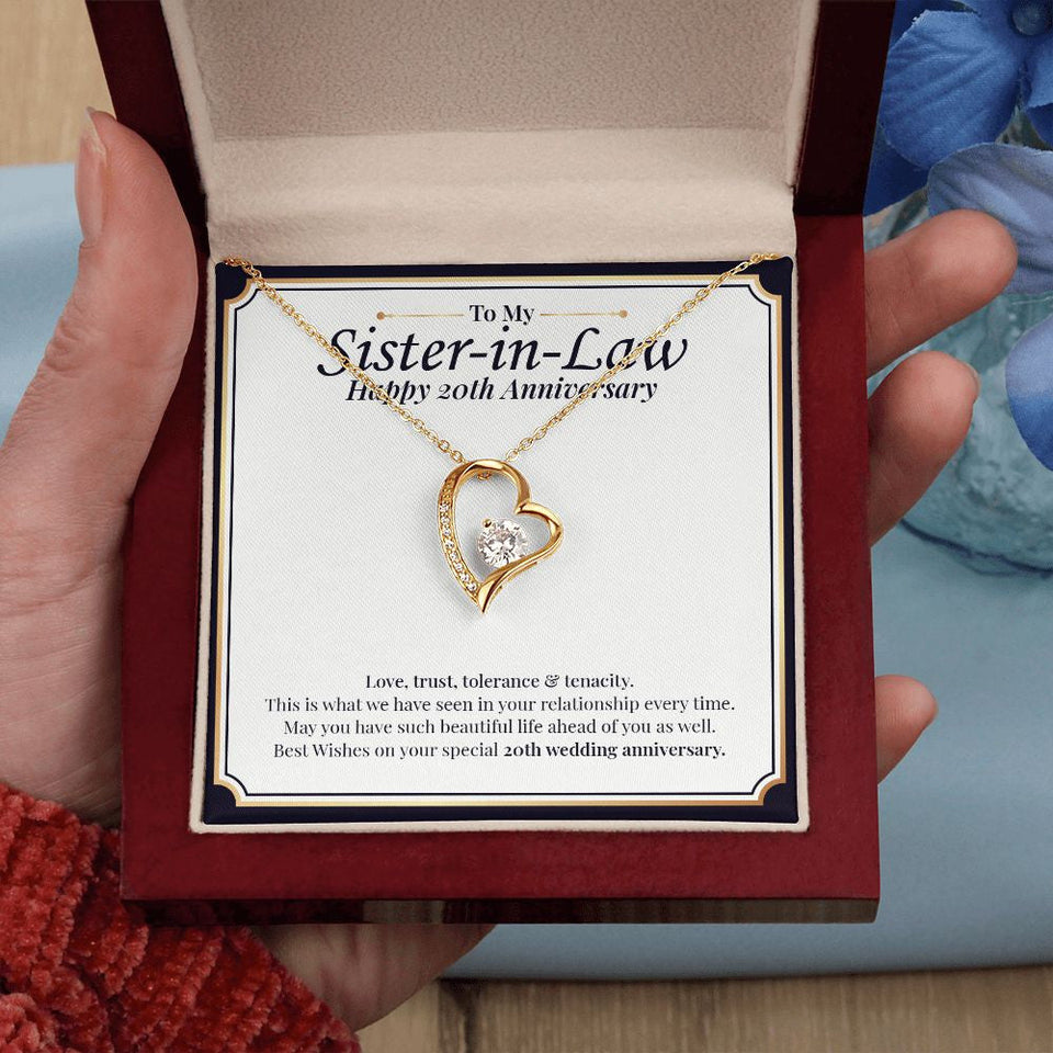 "Love, Trust, Tolerance" Sister In Law 20th Wedding Anniversary Necklace Gift From Sister-In-Law Brother-In-Law Forever Love Pendant Jewelry Box