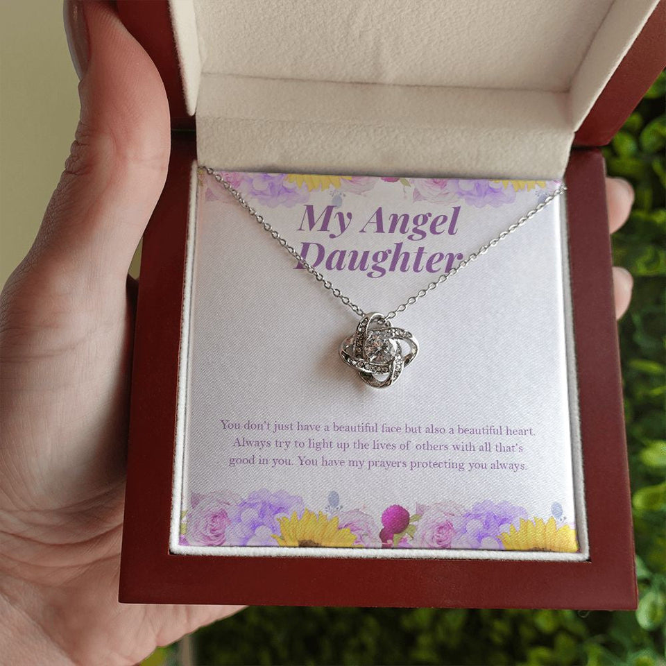 "Light Up The Lives" Angel Daughter Necklace Gift From Mom Dad Alluring Beauty Pendant Jewelry Box Birthday Christmas Graduation Valentines