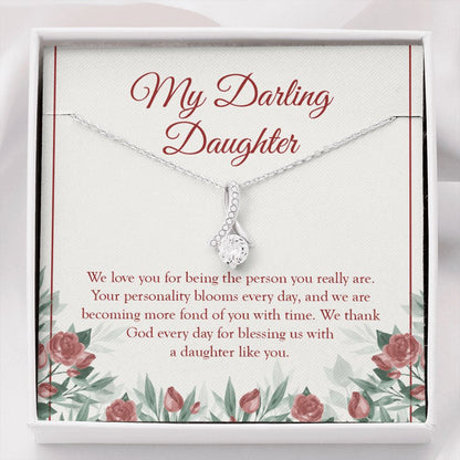 "Your Personality Blooms" Darling Daughter Necklace Gift From Mom Dad Alluring Beauty Pendant Jewelry Box Birthday Christmas Thanksgiving Wedding