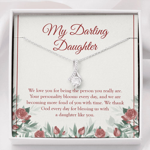"Your Personality Blooms" Darling Daughter Necklace Gift From Mom Dad Alluring Beauty Pendant Jewelry Box Birthday Christmas Thanksgiving Wedding