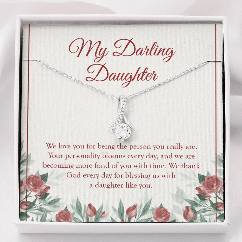 "Your Personality Blooms" Darling Daughter Necklace Gift From Mom Dad Alluring Beauty Pendant Jewelry Box Birthday Christmas Thanksgiving Wedding