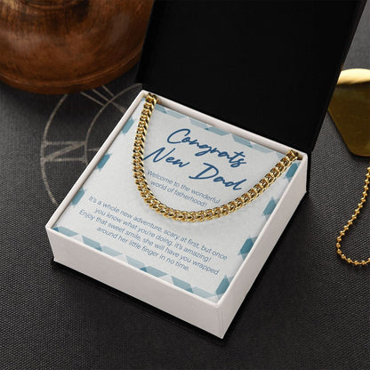 "World of Fatherhood" New Dad Necklace Gift From Friends Family Parents Cuban Link Chain Jewelry Box Baby Shower Pregnancy Announcement Birthday