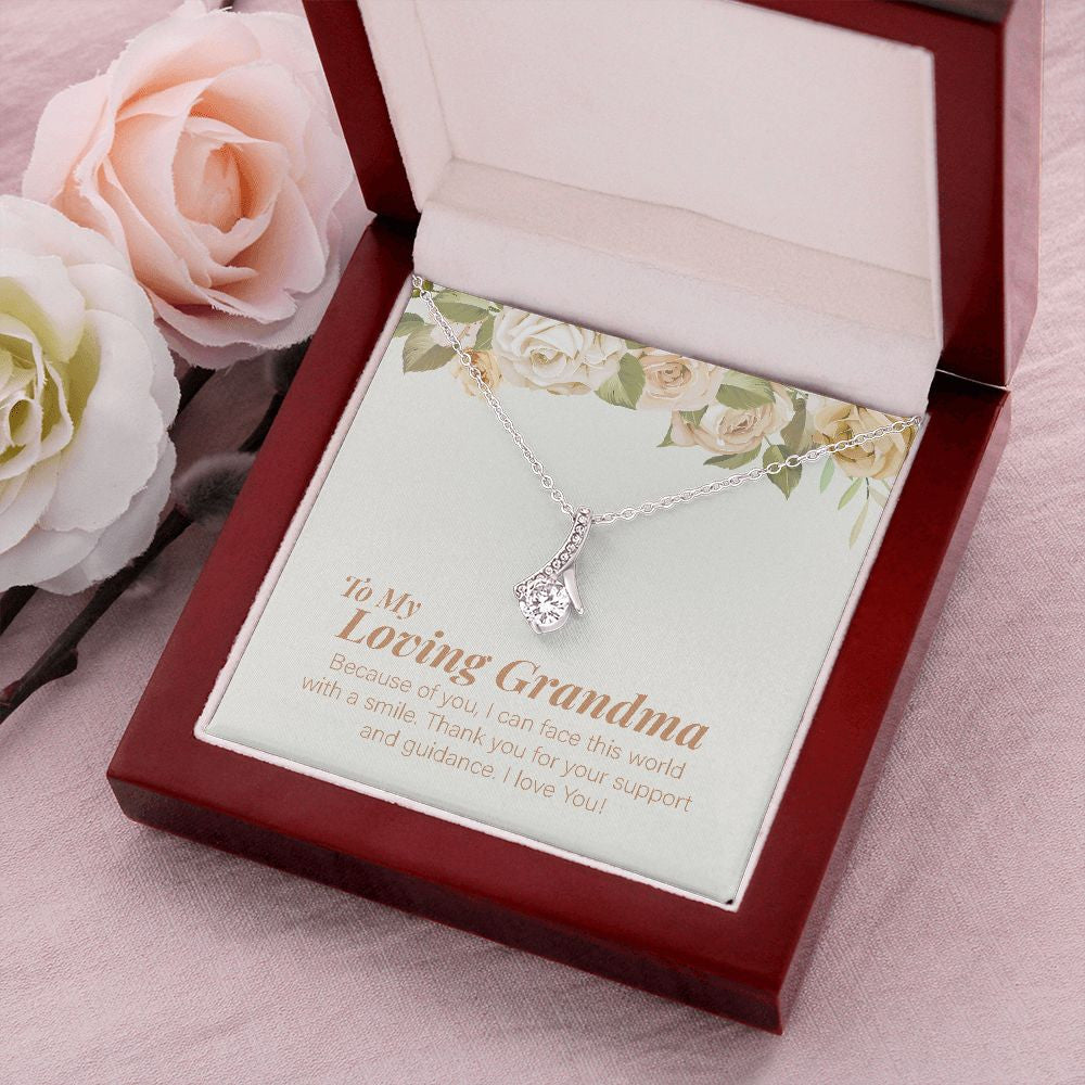 "Face The World With A Smile" Loving Grandma Necklace Gift From Granddaughter Grandson Alluring Beauty Pendant Jewelry Box Birthday Christmas New Year