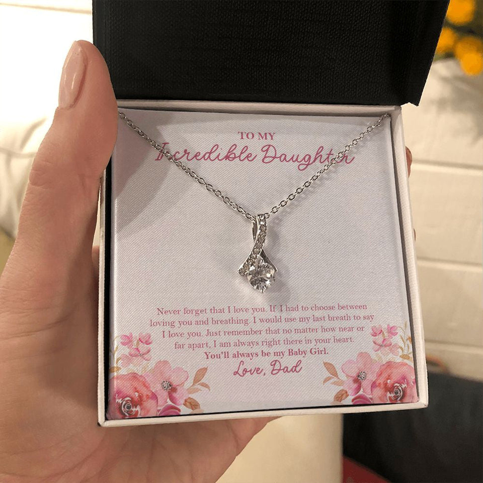 "Near Or Far Apart" Incredible Daughter Necklace Gift From Mom Dad Alluring Beauty Pendant Jewelry Box