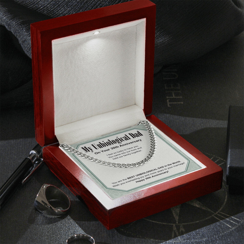"So Lucky To Have You" Unbiological Dad 30th Wedding Anniversary Necklace Gift From Daughter Son Cuban Link Chain Jewelry Box