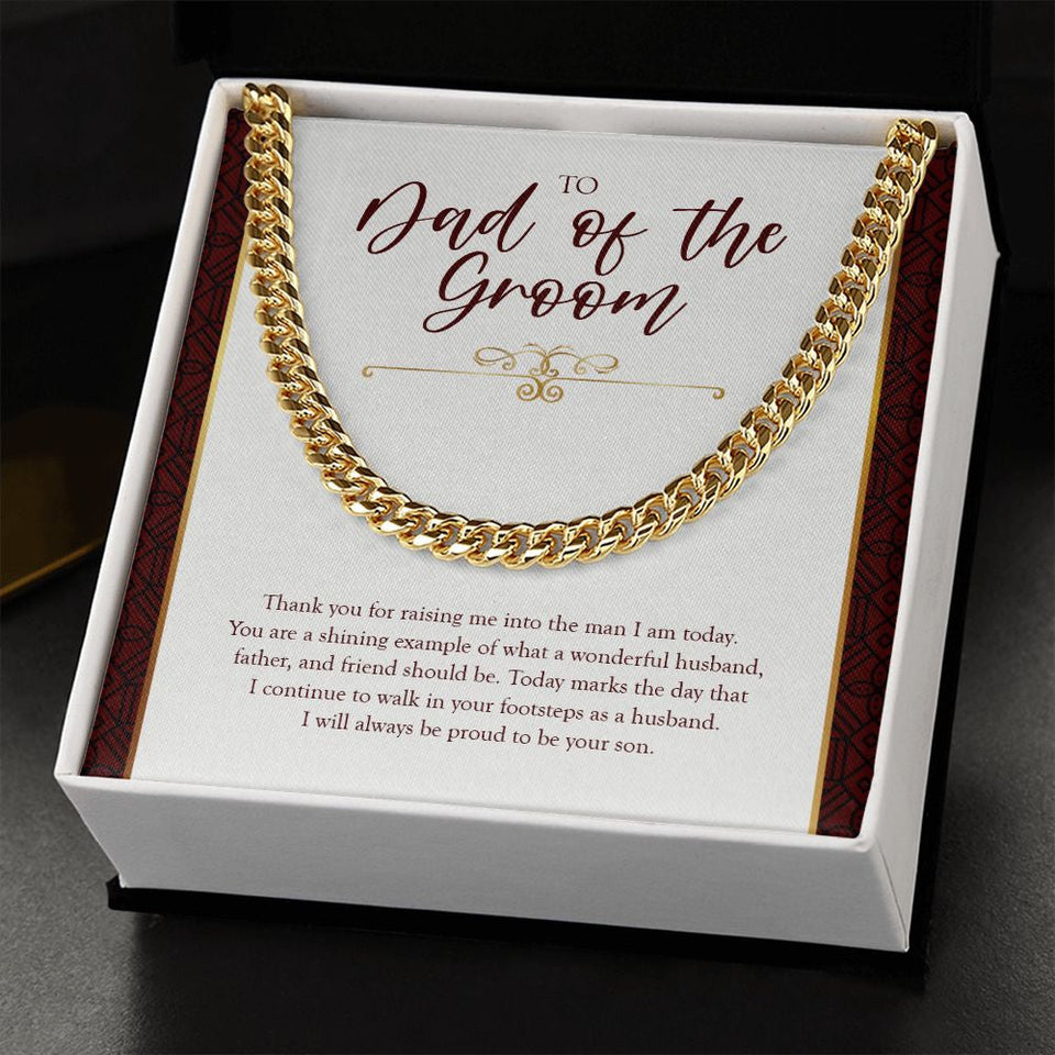 "Shining Example" Dad of the Groom Wedding Necklace Gift From Son Cuban Link Chain Jewelry Box