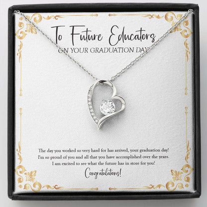 "The Future Has In Store For You" Future Educators Graduation Necklace Gift From Parents Mom Dad Bestfriend Teacher Grandma Grandpa Forever Love Pendant Jewelry Box