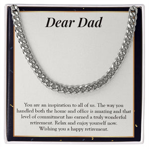 "Inspiration For All Of Us" Dad Retirement Necklace Gift From Son Daughter Children Cuban Link Chain Jewelry Box