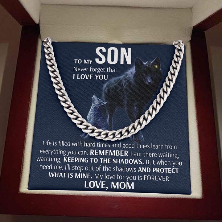 To My Son Necklace Gift From Mom - Wolf Necklace Keeping to the shadow When you need I'll Protect What Is Mine - Cuban Link Chain Necklace LX006C