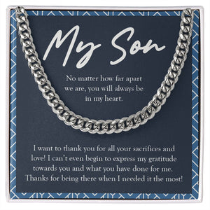 "All Your Sacrifices And Love" Long-Distance Son Necklace Gift From Mom Dad Cuban Link Chain Jewelry Box Birthday Christmas Thanksgiving Graduation