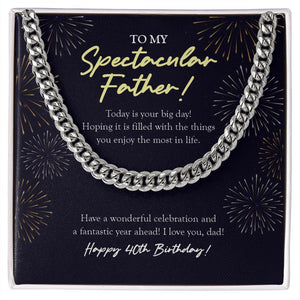 "Fantastic Year Ahead" Spectacular Father 40th Birthday Necklace Gift From Daughter Son Cuban Link Chain Jewelry Box