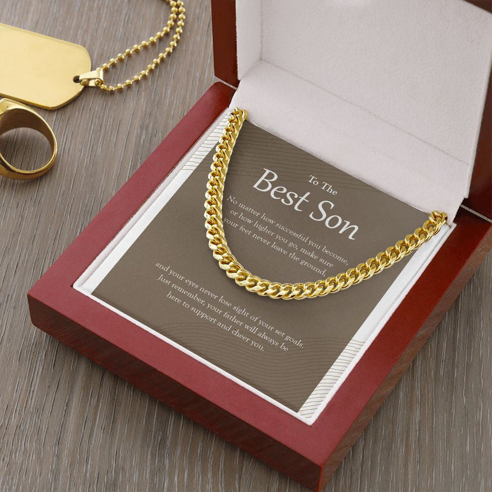 "Here To Support And Cheer You" Best Son Necklace Gift From Mom Dad Cuban Link Chain Jewelry Box Birthday Graduation Christmas New Year