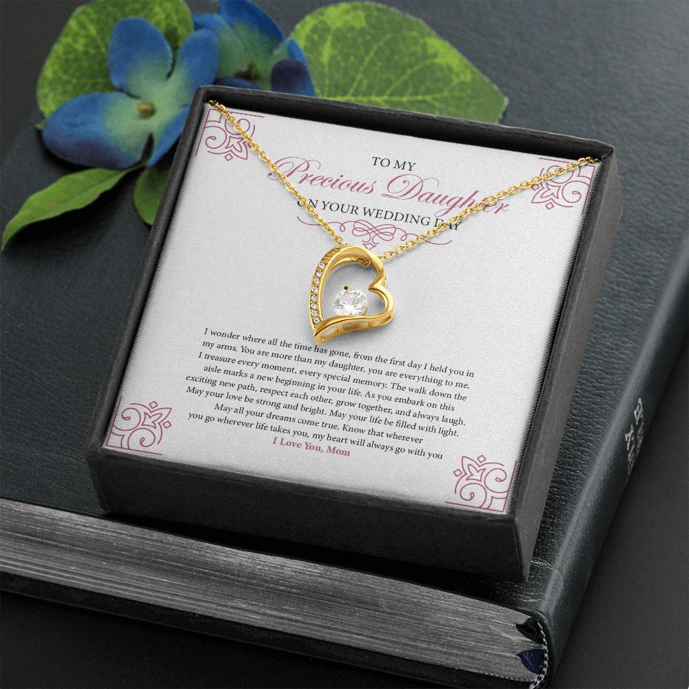 "Treasure Every Moment" Precious Daughter Wedding Day Necklace Gift From Mom Forever Love Pendant Jewelry Box