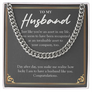"Asset In My Life" Husband Job Promotion Necklace Gift From Wife Cuban Link Chain Jewelry Box