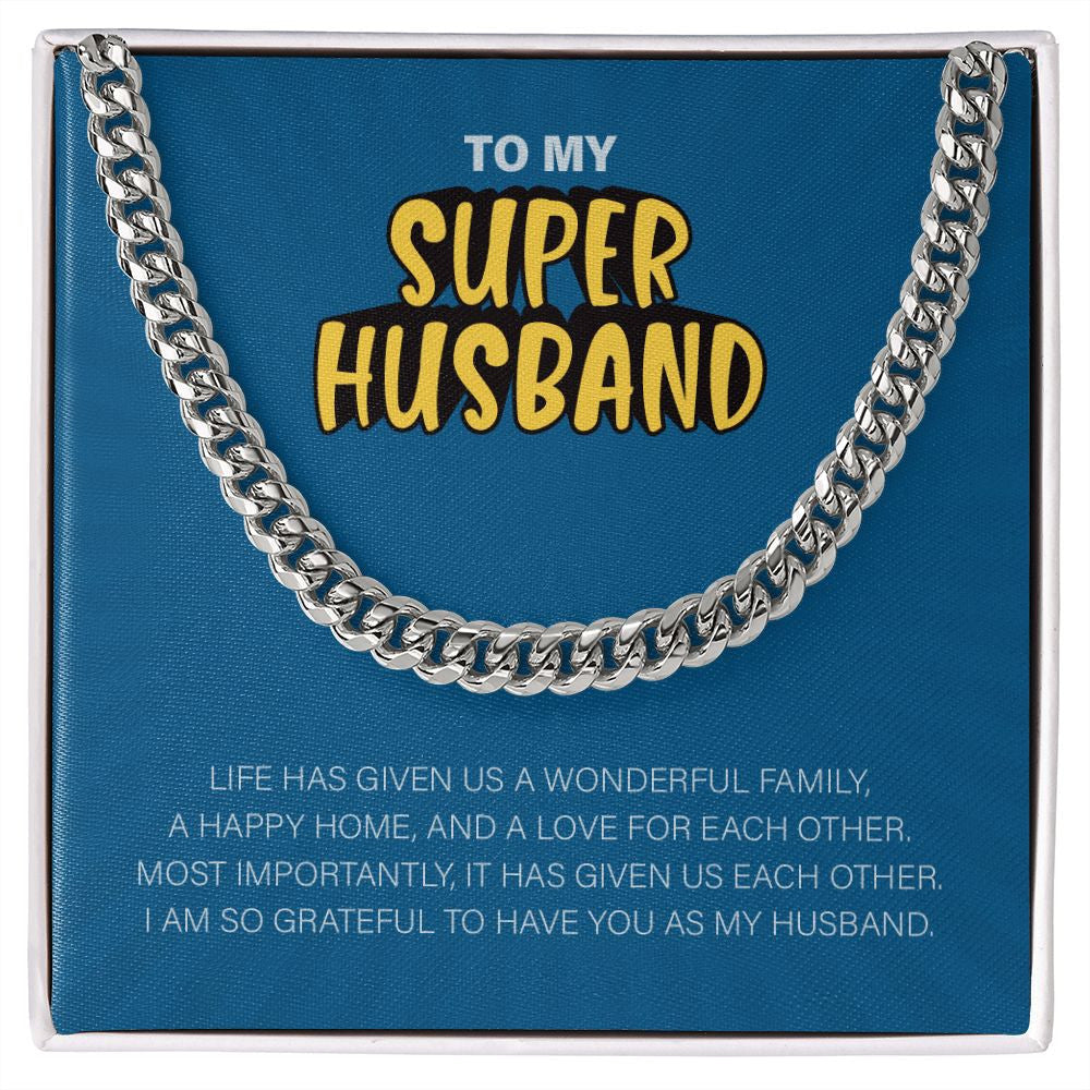"Life has given me you" Super Husband Necklace Gift From Wife Cuban Link Chain Jewelry Box Thanksgiving Christmas Birthday Fathers Day