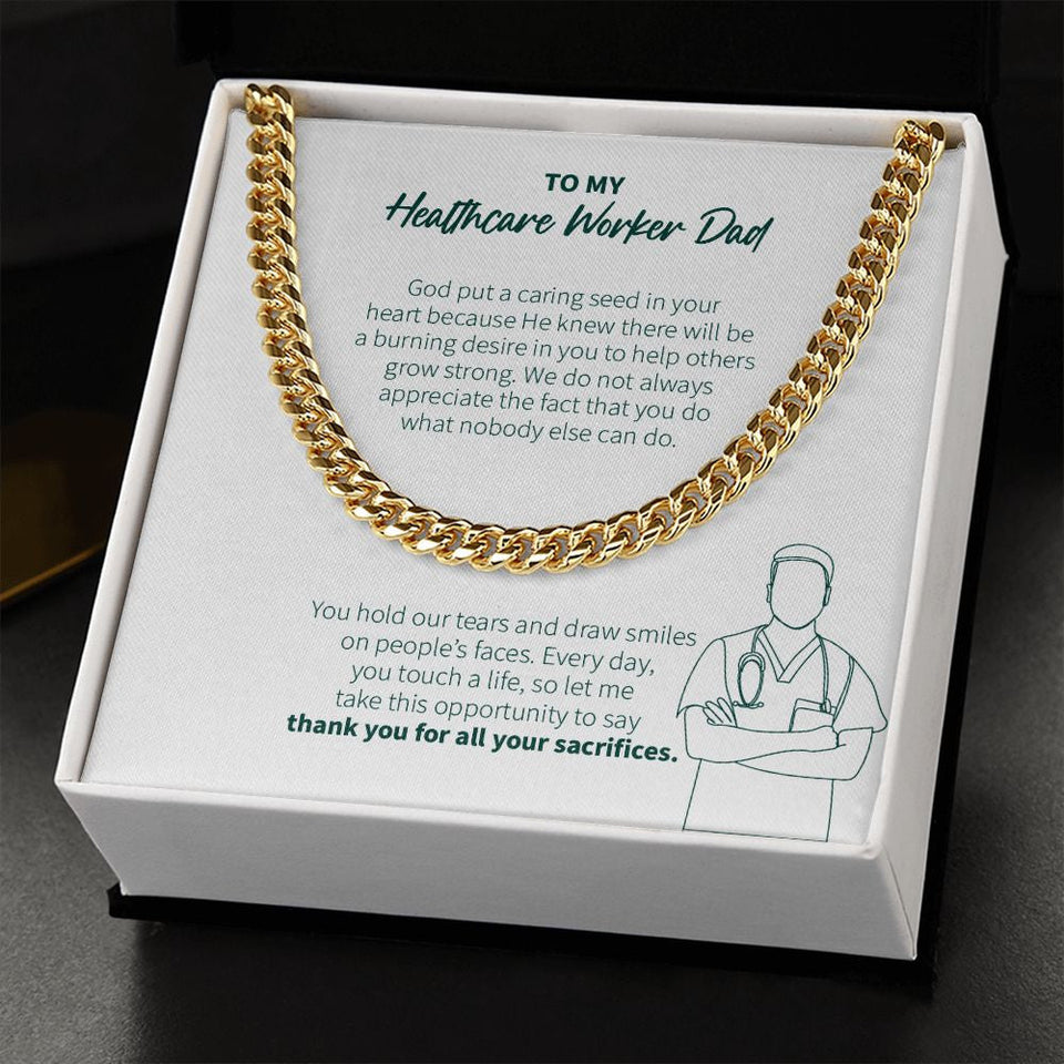 "Caring Seed in Your Heart" Healthcare Worker Dad Necklace Gift From Son Daughter Cuban Link Chain Jewelry Box Birthday Graduation Christmas New Year