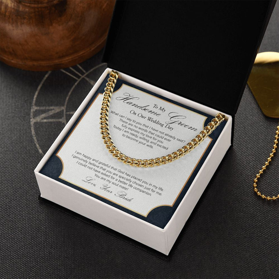 "Specially Chosen" Handsome Groom Wedding Day Necklace Gift From Bride Cuban Link Chain Jewelry Box