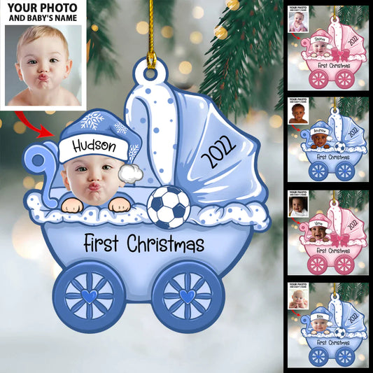 Cute Baby Strollers Ornament - Baby First Christmas Custom Name And Photo