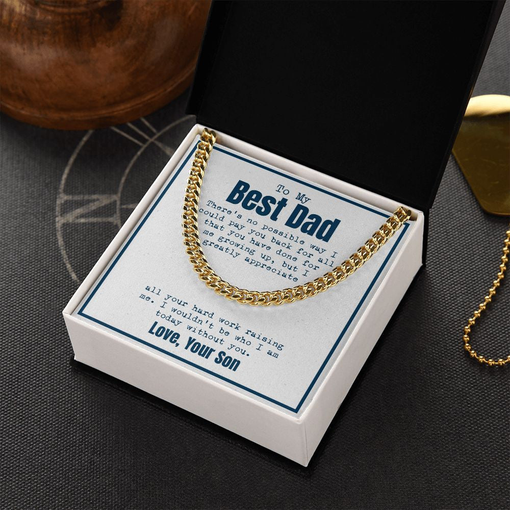 "Hard work Raising Me" Best Dad Necklace Gift From Son Cuban Link Chain Jewelry Box Fathers Day Birthday Christmas Valentines