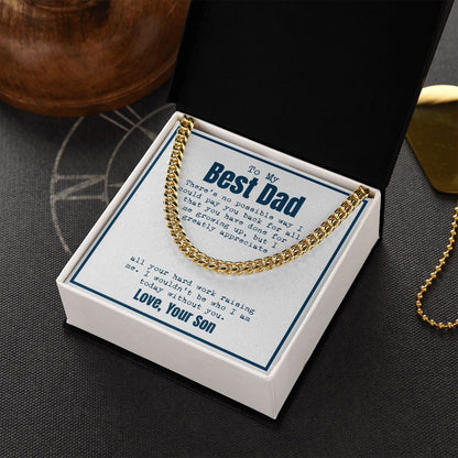 "Hard work Raising Me" Best Dad Necklace Gift From Son Cuban Link Chain Jewelry Box Fathers Day Birthday Christmas Valentines