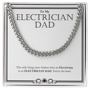 "More Badass" Electrician Dad Necklace Gift From Daughter Son Cuban Link Chain Jewelry Box Birthday Christmas Valentines