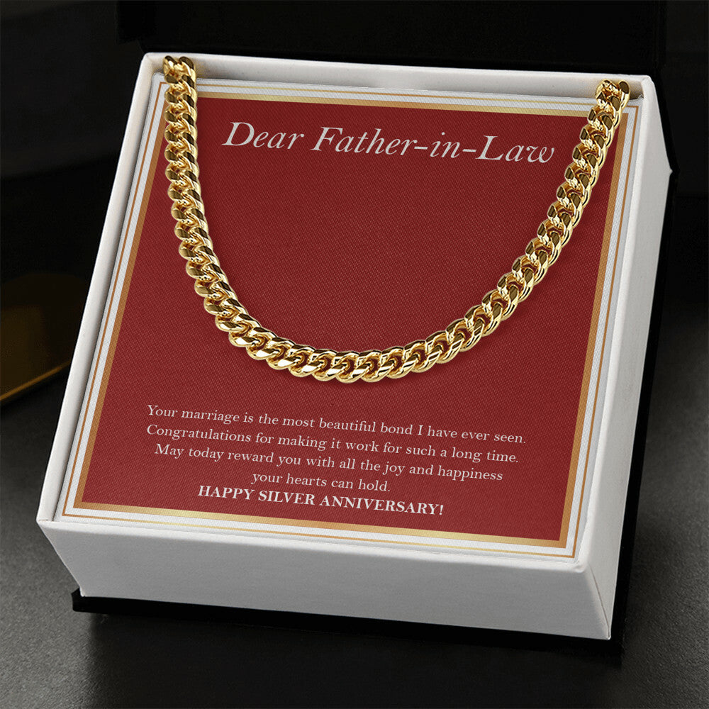 "A Beautiful Marriage Bond" Father In Law Silver Wedding Anniversary Necklace Gift From Daughter-In-Law Son-In-Law Cuban Link Chain Jewelry Box