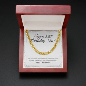 "Time To Enjoy Everything" Son 21st Birthday Necklace Gift From Mom Dad Cuban Link Chain Jewelry Box