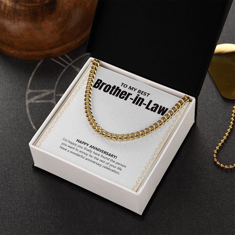 "Person To Annoy For Life" Best Brother In Law Wedding Anniversary Necklace Gift From Sister-In-Law Brother-In-Law Cuban Link Chain Pendant Jewelry Box