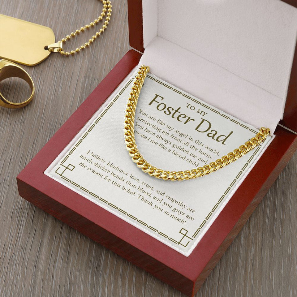 "Thicker Bonds Than Blood" Foster Dad Necklace Gift From Son Daughter Cuban Link Chain Jewelry Box Birthday Christmas Thanksgiving Valentines