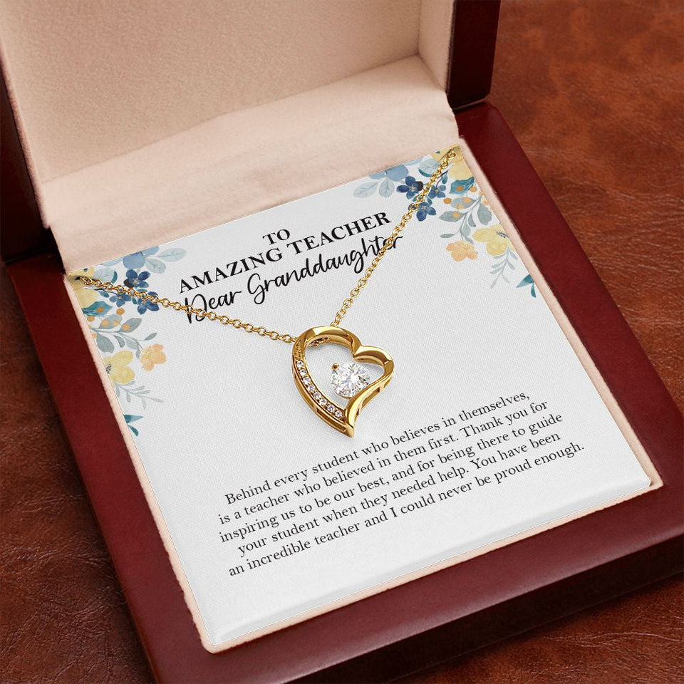 "You Believed In Them First" Teacher Granddaughter Necklace Gift From Grandma Grandpa Forever Love Pendant Jewelry Box Teachers Day Promotion Birthday Christmas