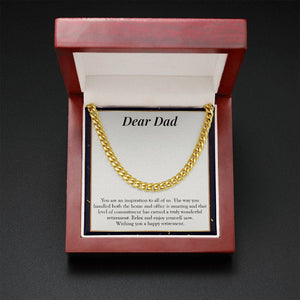 "Inspiration For All Of Us" Dad Retirement Necklace Gift From Son Daughter Children Cuban Link Chain Jewelry Box