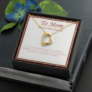 "Focus On Your Dreams" Mom Golden Birthday Necklace Gift From Daughter Son Forever Love Pendant Jewelry Box