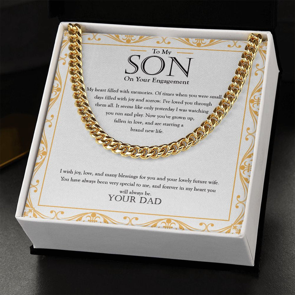 "Joy And Sorrow" Son Engagement Necklace Gift From Dad Cuban Link Chain Jewelry Box