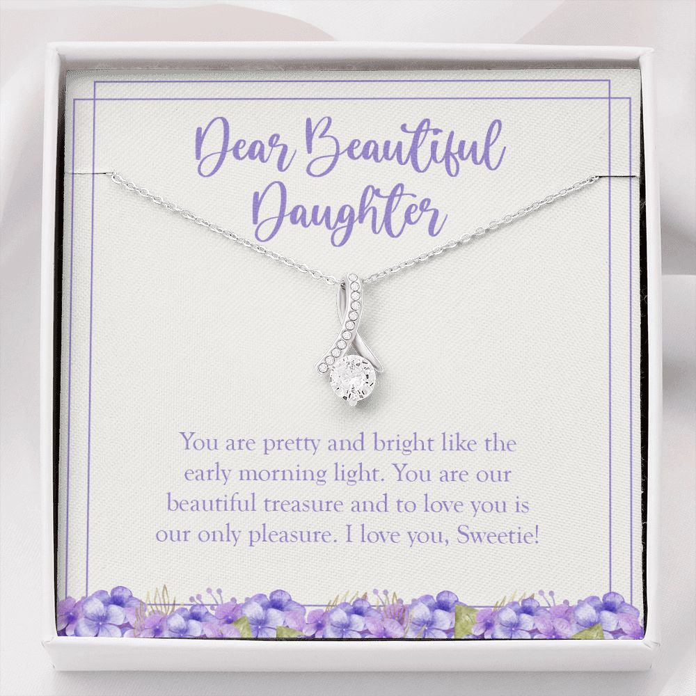 "Bright Like The Morning Light" Beautiful Daughter Necklace Gift From Mom Dad Alluring Beauty Pendant Jewelry Box Christmas Birthday Thanksgiving New Year