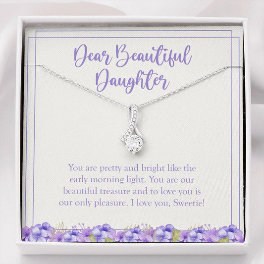 "Bright Like The Morning Light" Beautiful Daughter Necklace Gift From Mom Dad Alluring Beauty Pendant Jewelry Box Christmas Birthday Thanksgiving New Year