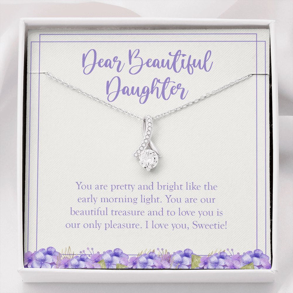 "Bright Like The Morning Light" Beautiful Daughter Necklace Gift From Mom Dad Alluring Beauty Pendant Jewelry Box Christmas Birthday Thanksgiving New Year