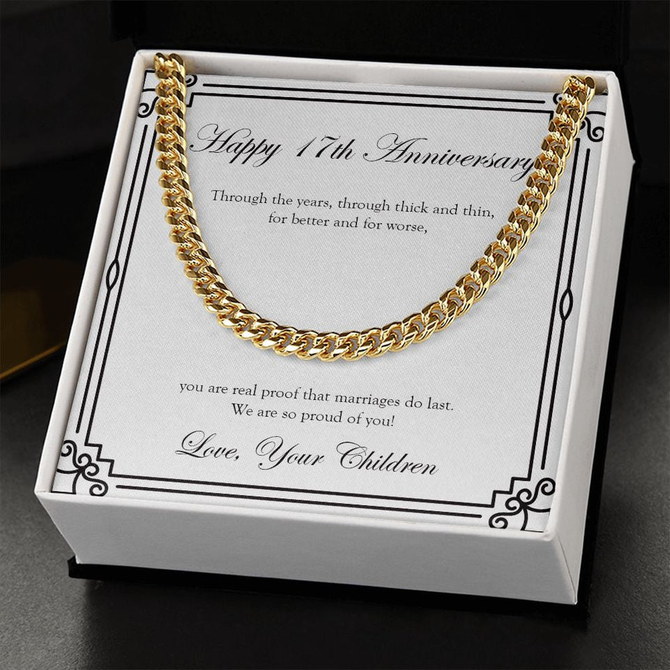 "Marriage Do Last" Dad 17th Wedding Anniversary Necklace Gift From Daughter Son Cuban Link Chain Jewelry Box