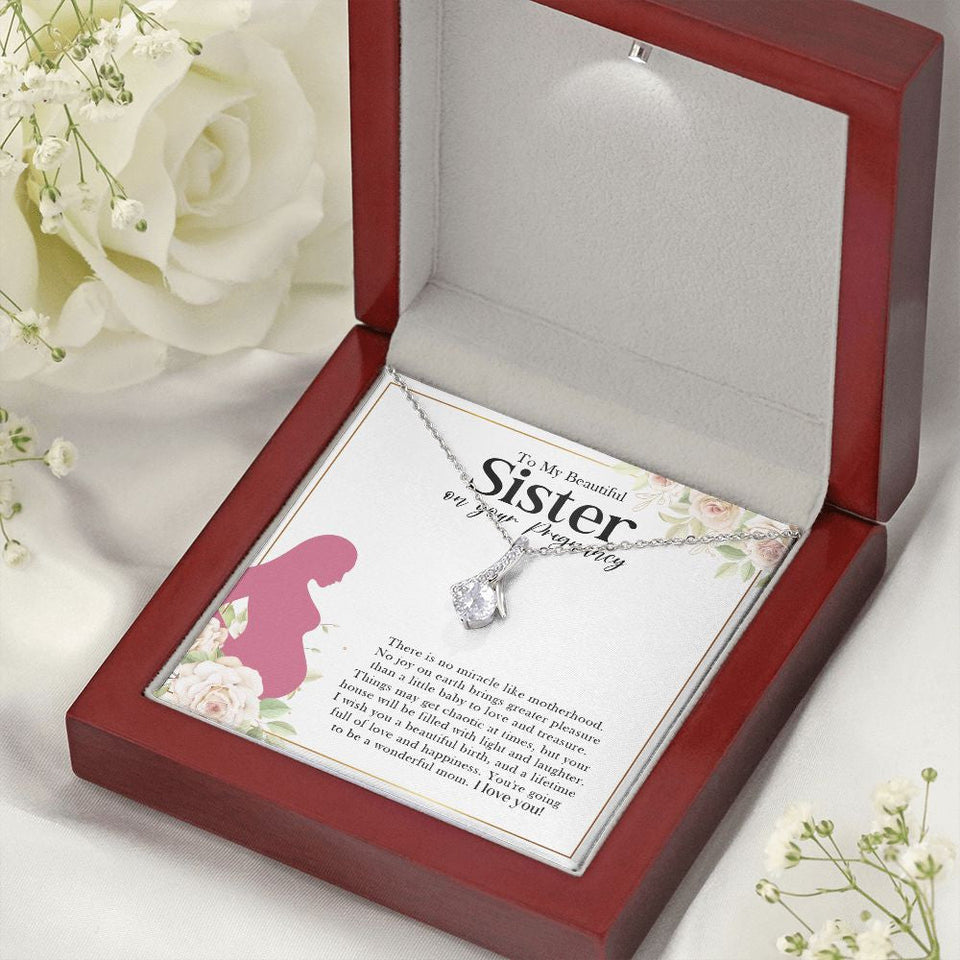 "Miracle like Motherhood" Pregnant Sister Necklace Gift From Sis Brother Alluring Beauty Pendant Jewelry Box Baby Shower Birthday Christmas New Year