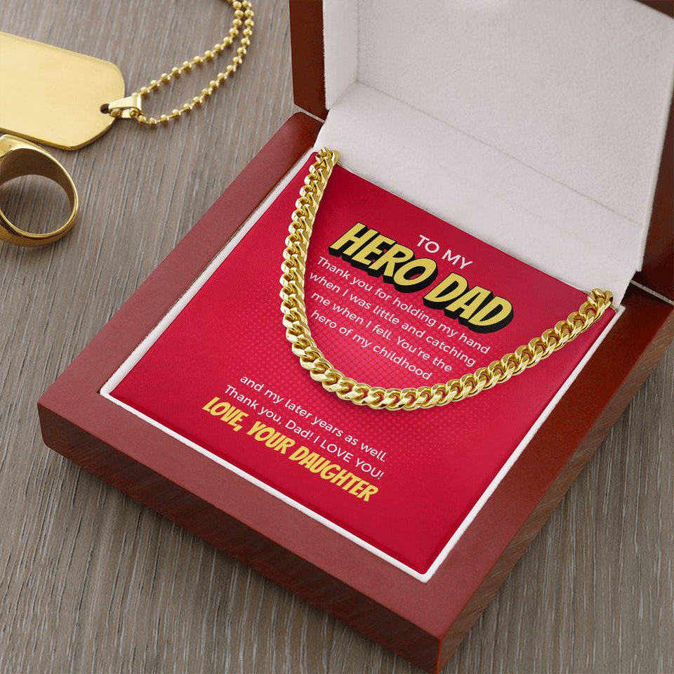 "Hero of my Childhood" Hero Dad Necklace Gift From Daughter Son Cuban Link Chain Jewelry Box Fathers Day Birthday Christmas Valentines