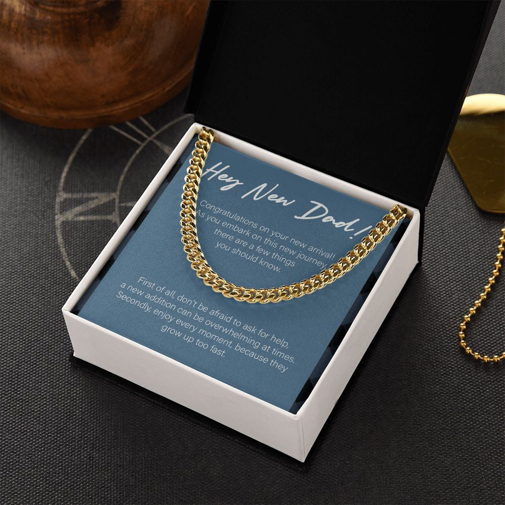 "Embark On New Journey" New Dad Necklace Gift From Friends Family Cuban Link Chain Jewelry Box Baby Shower Pregnancy Announcement Birthday