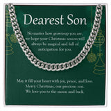 "Will Always Be Magical" Son Christmas Necklace Gift From Mom Dad Cuban Link Chain Jewelry Box